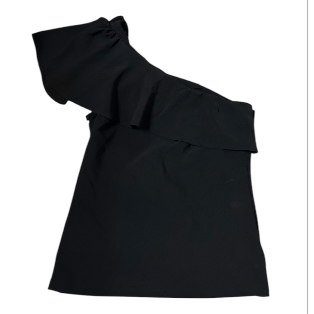 Boston Proper Black One-Shoulder Ruffle Top - Picture 3 of 6
